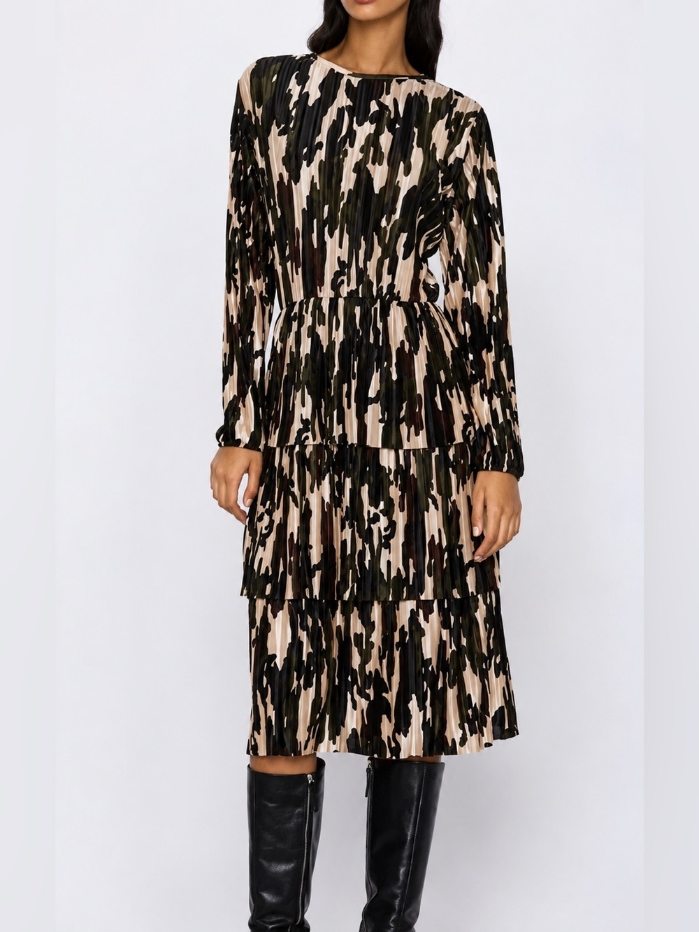 Zara pleated camo art midi dress, small